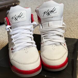 Jordan Kids White and Red High-Top Sneakers